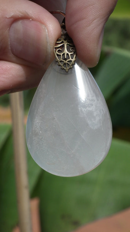 Lavender quartz pendant with bronze bail