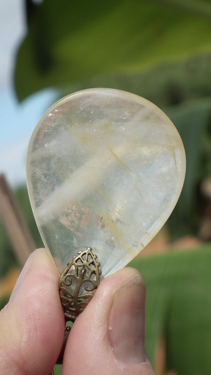 Golden healer quartz necklace bronze bail