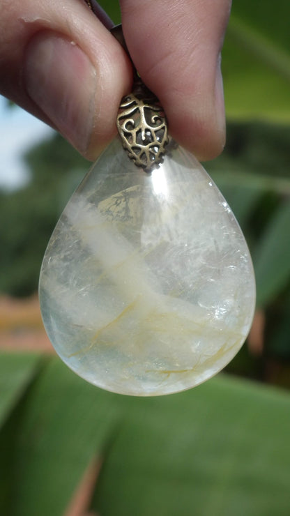 Golden healer quartz necklace bronze bail