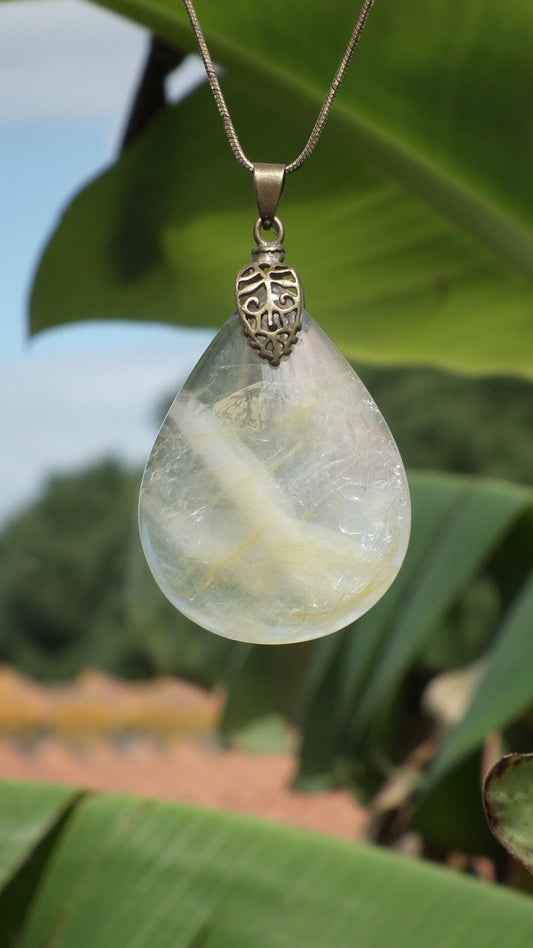 Golden healer quartz necklace bronze bail