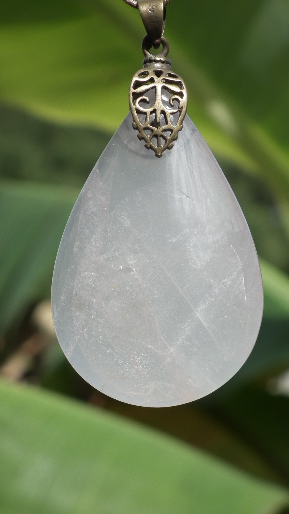 Lavender quartz pendant with bronze bail