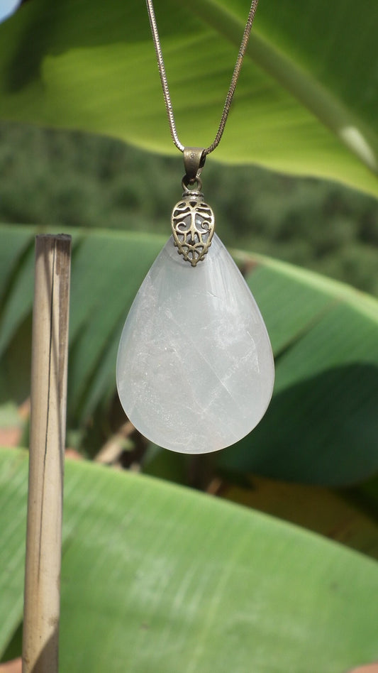 Lavender quartz pendant with bronze bail