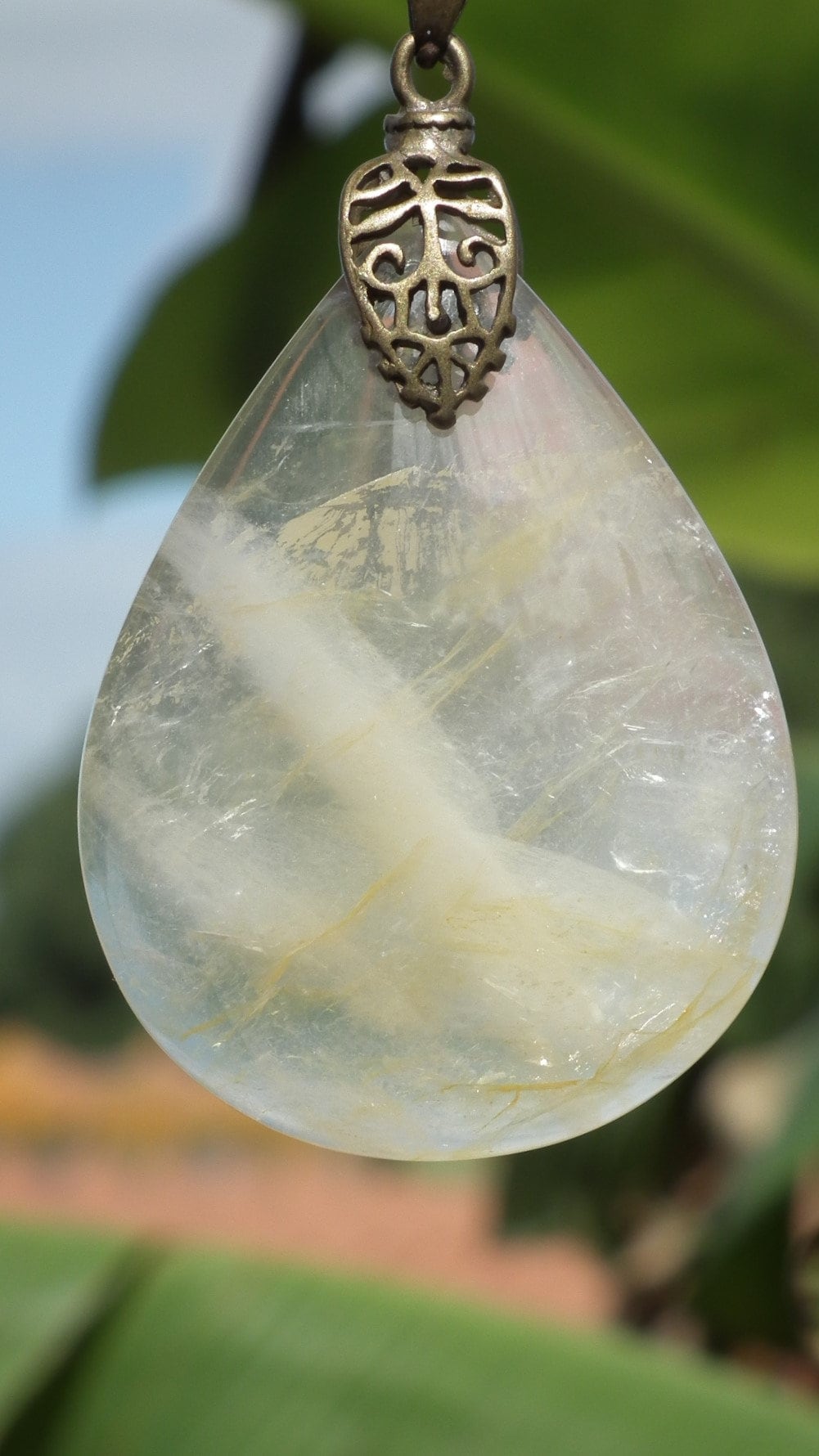 Golden healer quartz necklace bronze bail